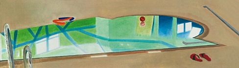 Grzegorz Kalinowski, Basen, olej, papier, 20 x 70 cm